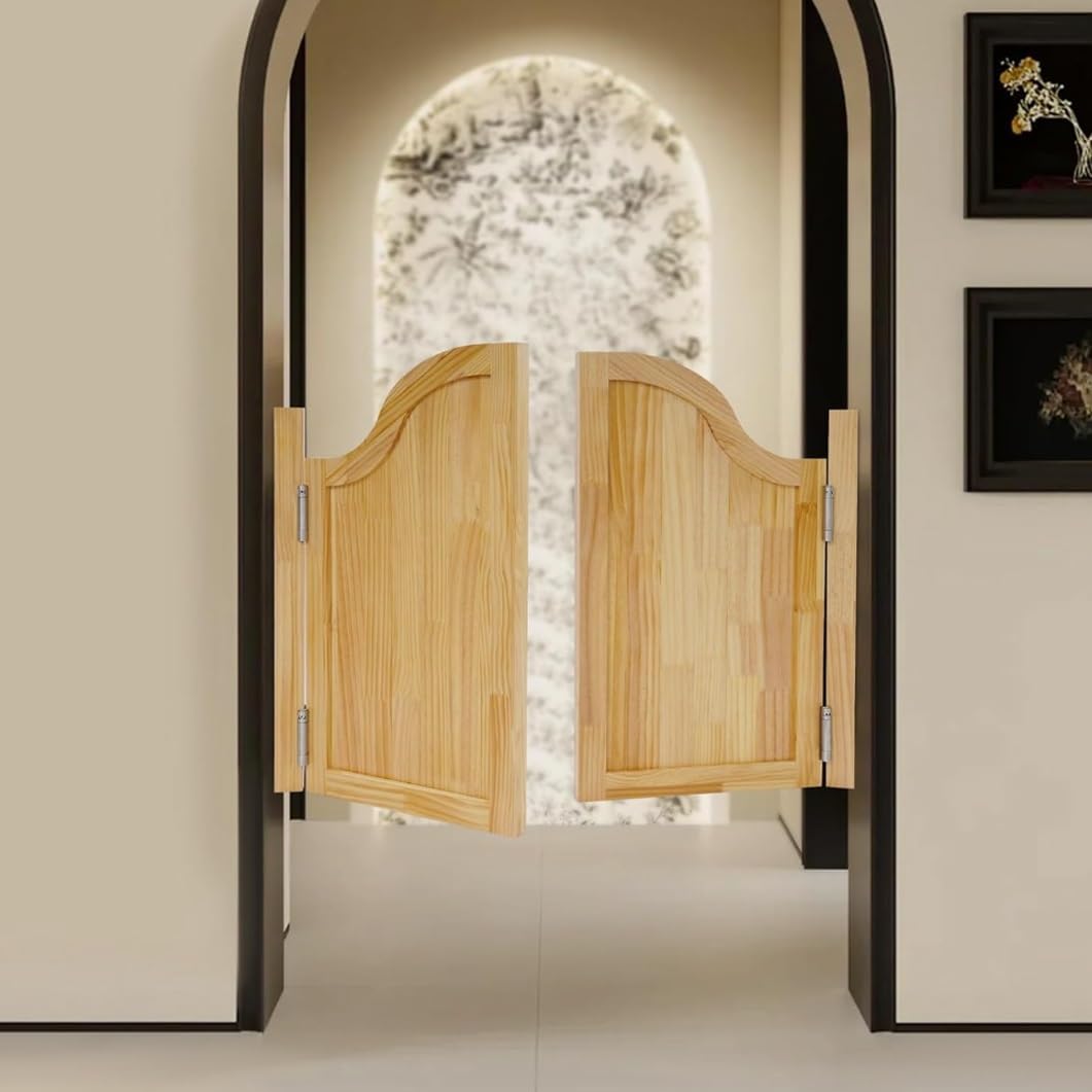 YVYKFZD Swinging Doors Cafe Door, Solid Wood Saloon Doors with Hinges, 180° Double Swing Partition Door, for Bar Porch Stairs Kitchen Entrance(Wood,W70xH70cm(28"x28"))