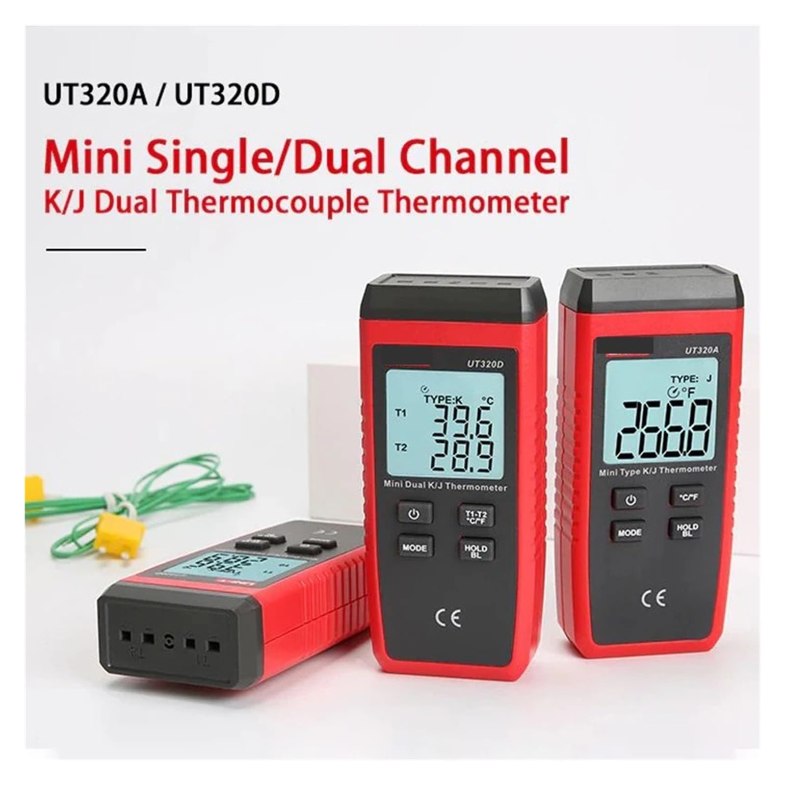 UT320A UT320D Digitalthermometer, Mini-Doppelkontakt-Thermoelement Typ KJ Hochtemperaturmessgerät-Tester -50 ℃ bis 1200,Präzisionsinstrument(UT320D)