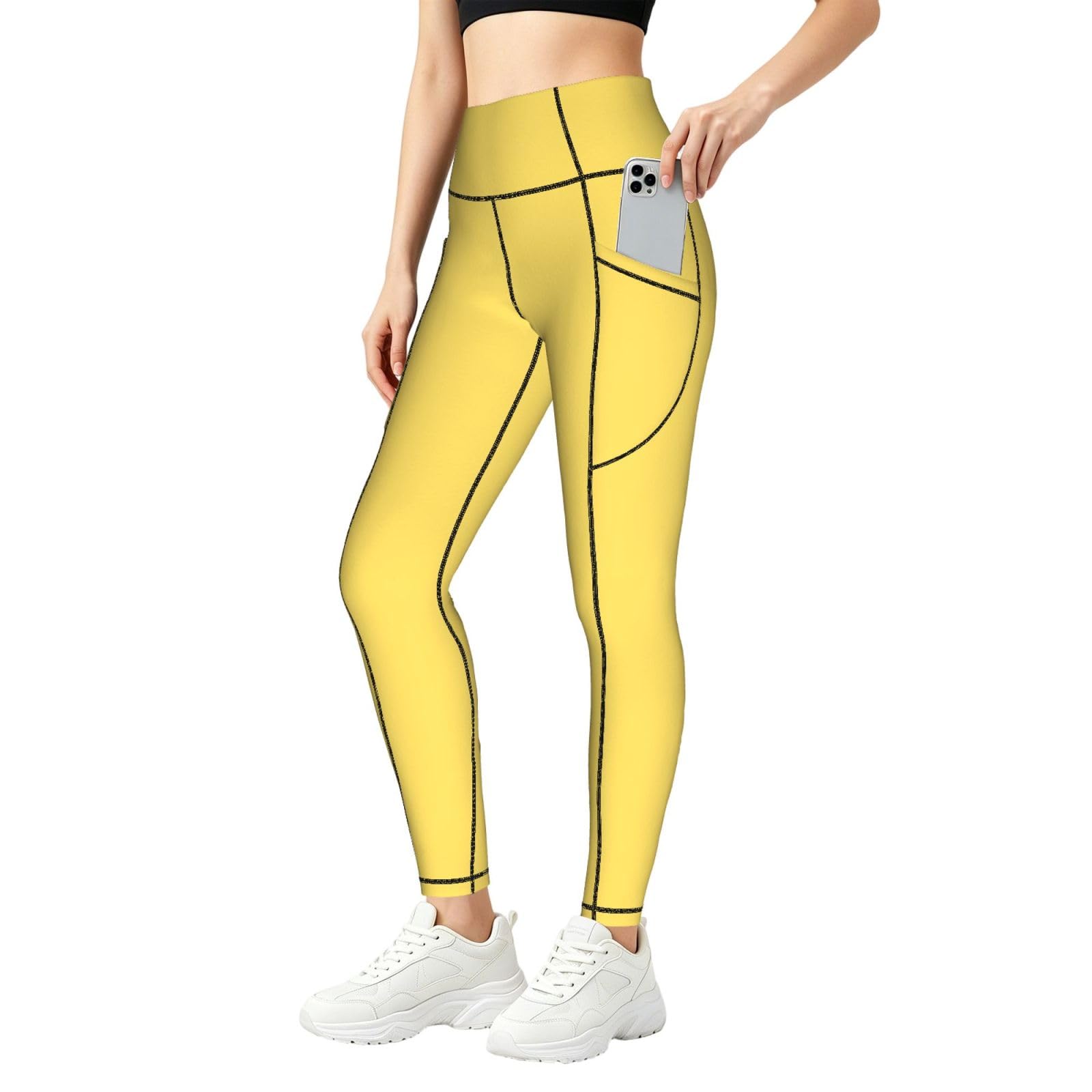 Legginsy treningowe z nadrukiem z wysokim stanem, damskie kieszenie boczne