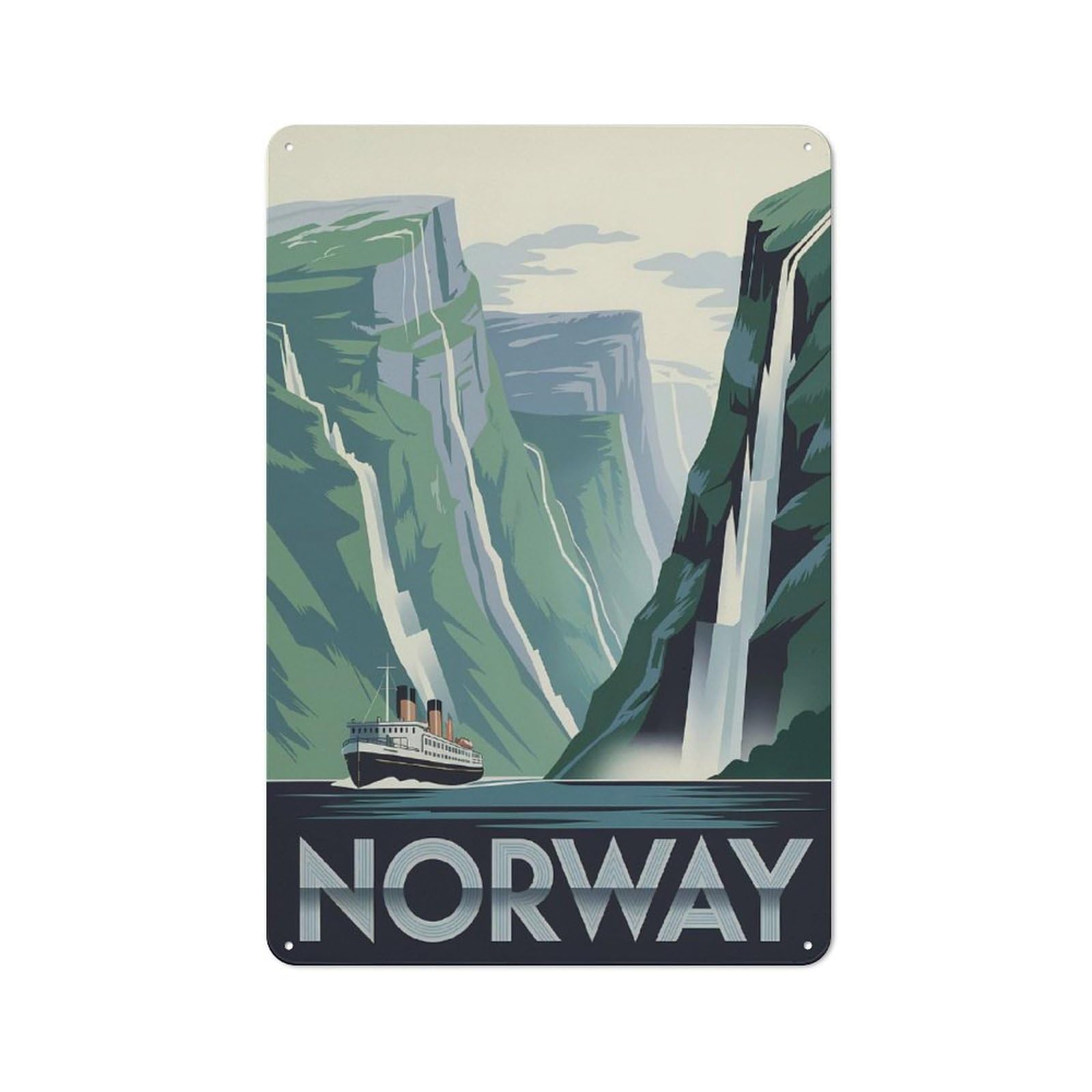 Junmoney Style-23 Norway Travel Tin Wall Sign 30X20cm, Loft Style Industrial Wall Decor For Loft, Studio, Office Or Creative Room