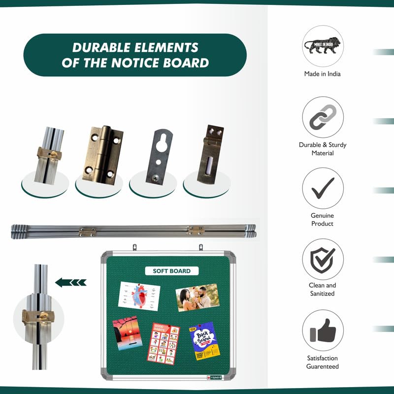 Image of YAJNAS 4X4 Feet Premium Material Green Designed Notice Board with Acrylic Door /Soft Board /Bulletin Board /Pin-up Display Board for Study Room, Office, School & Home Use