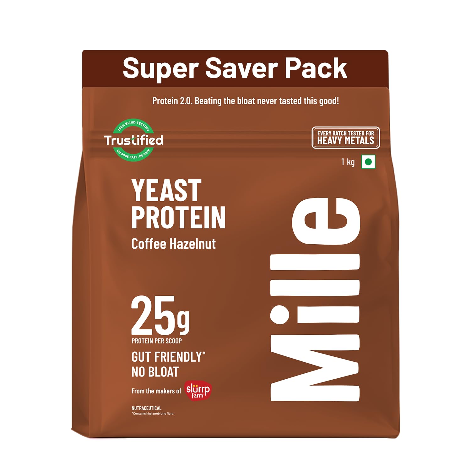 Mille Yeast Protein New Launch Super Saver Pack | 25g Protein/Scoop | Coffee Hazelnut | Fermented Yeast Protein Powder | No Bloat, No Added Sugar | Vegan | All 9 Essential Amino Acids | 1kg