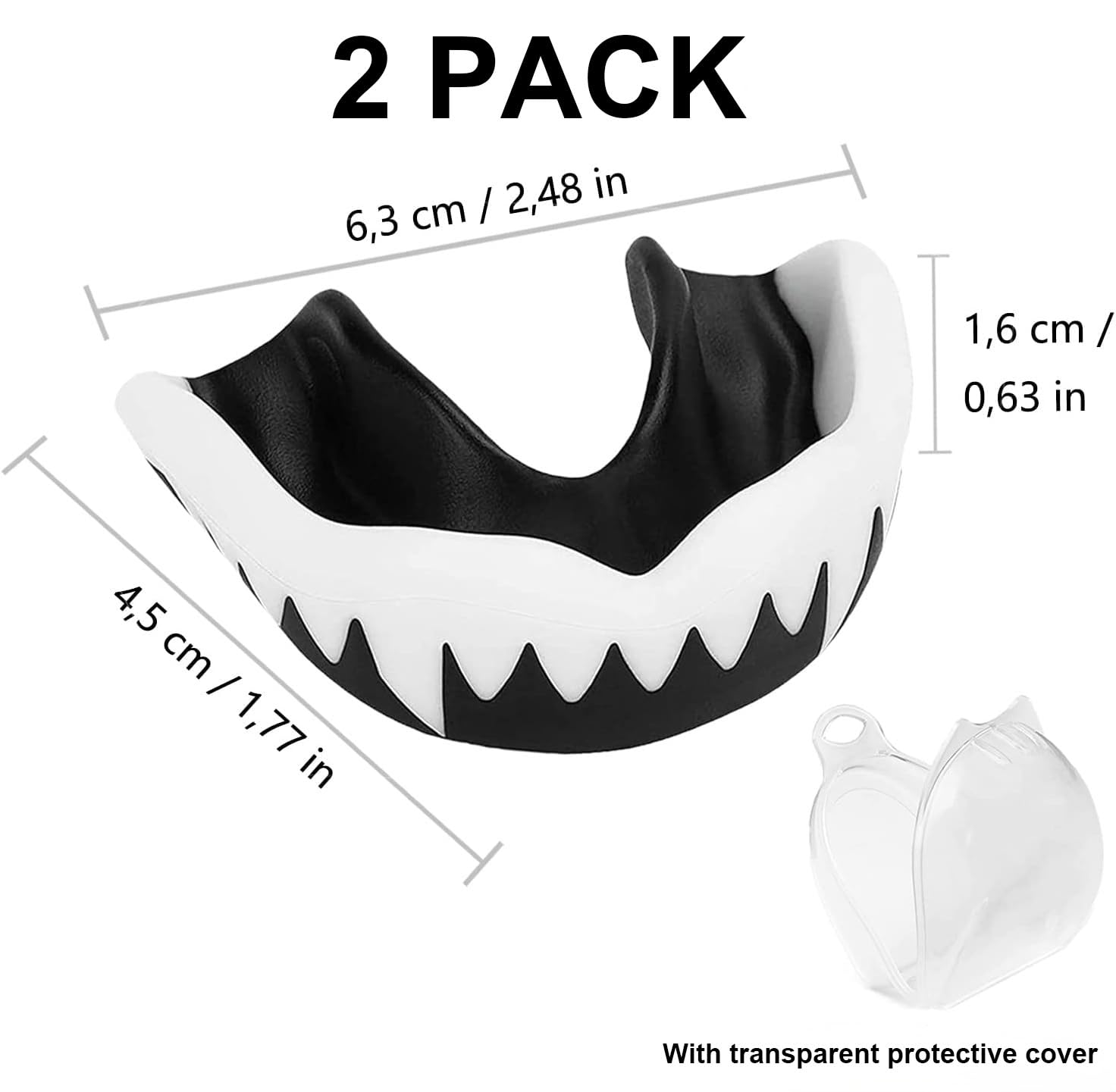 Paradenti, paradenti sportivo, per adulti, bambini, paradenti con scatola igienica portatile per football americano, arti marziali, boxe, kickboxing, hockey (blu e bianco, bianco e nero)