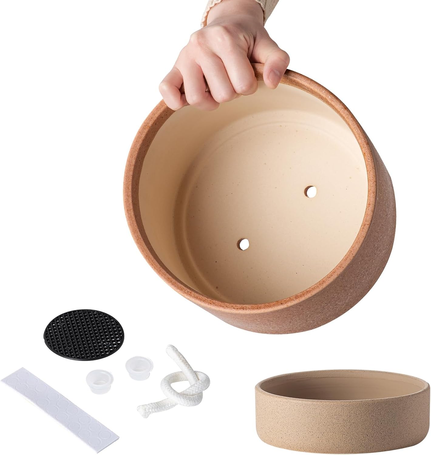 Self Watering Ceramic Planter: 8 Inch Plant Pot with Drainage Hole & Water Storage Plus for Outdoor & Indoor Plants, Succulents, Herbs - Flower Pot for Home or Office Decor - Terracotta