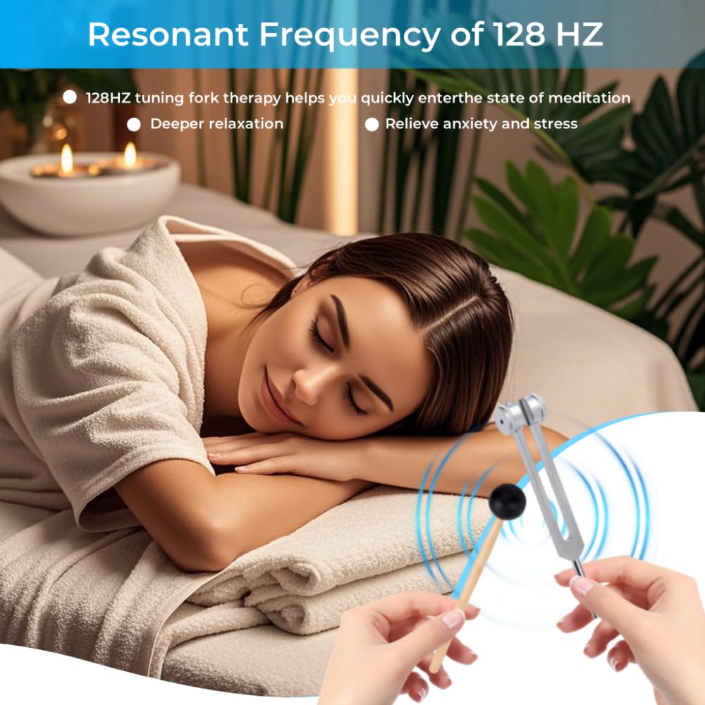 128hz Tuning Fork Hammer Aluminum Alloy Medical Non-Magnetic Tuning Fork for Healing DNA Repair Healing Sound Therapy Balancing Healers Vibration Accurate Frequency - Image 2
