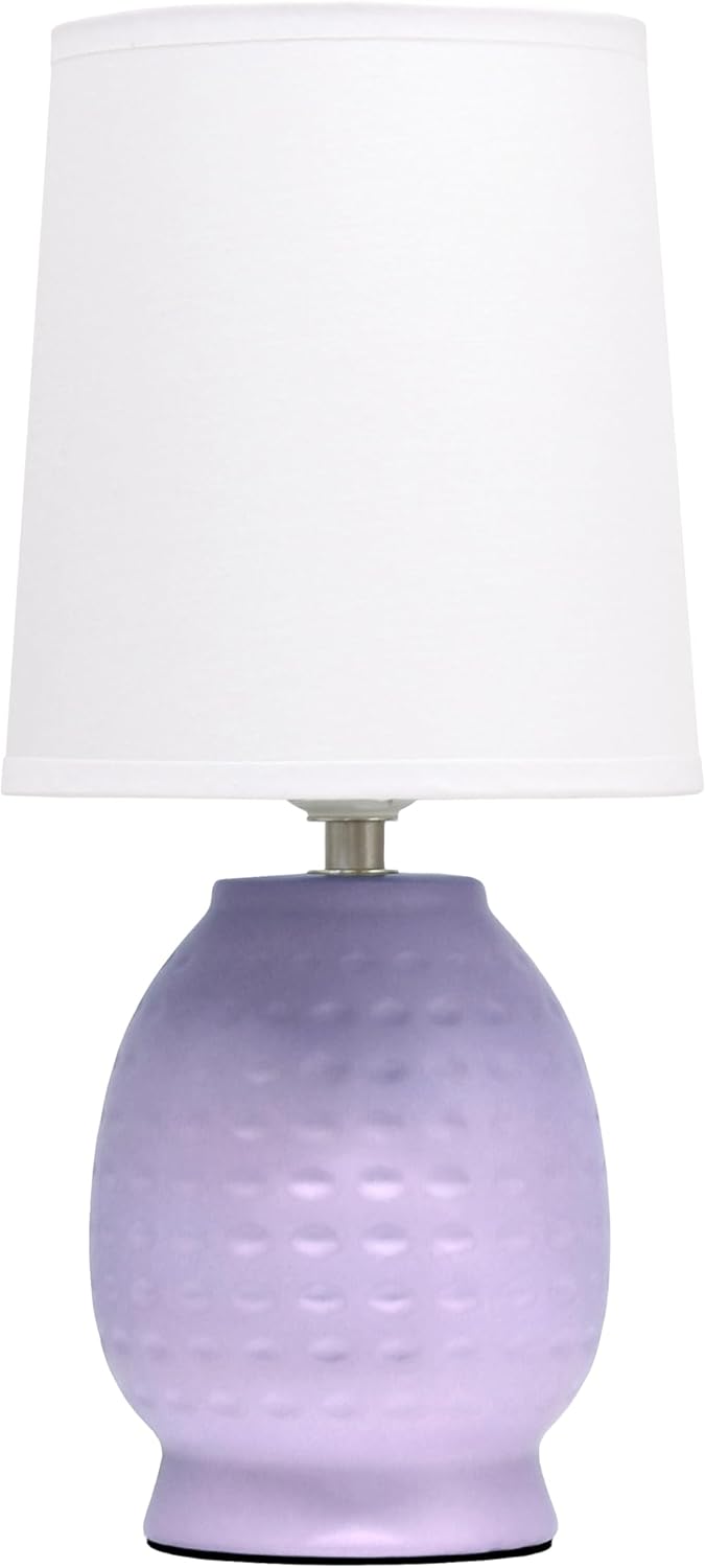 Simple Designs LT1161-LAV 12.5" Lavender Dimpled Ceramic Table Lamp - Petite Chic Glow for Bedroom, Office, Nightstand