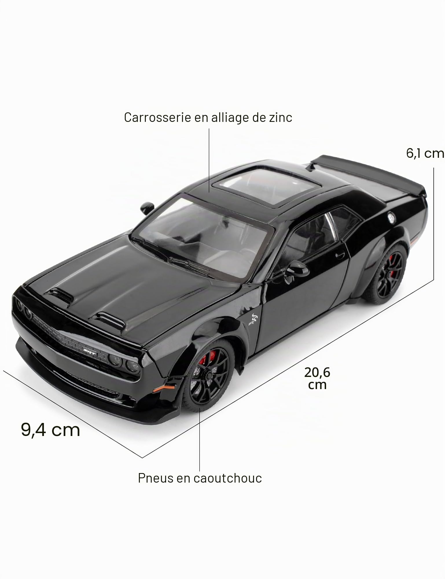 imtfzct Modèle de voiture 1/24 Dodge Challenger SRT Hellcat, modèle à collectionner en métal avec lumières et sons, jouet de voiture à tirer vers l'arrière pour décoration, cadeau d'anniversaire pour