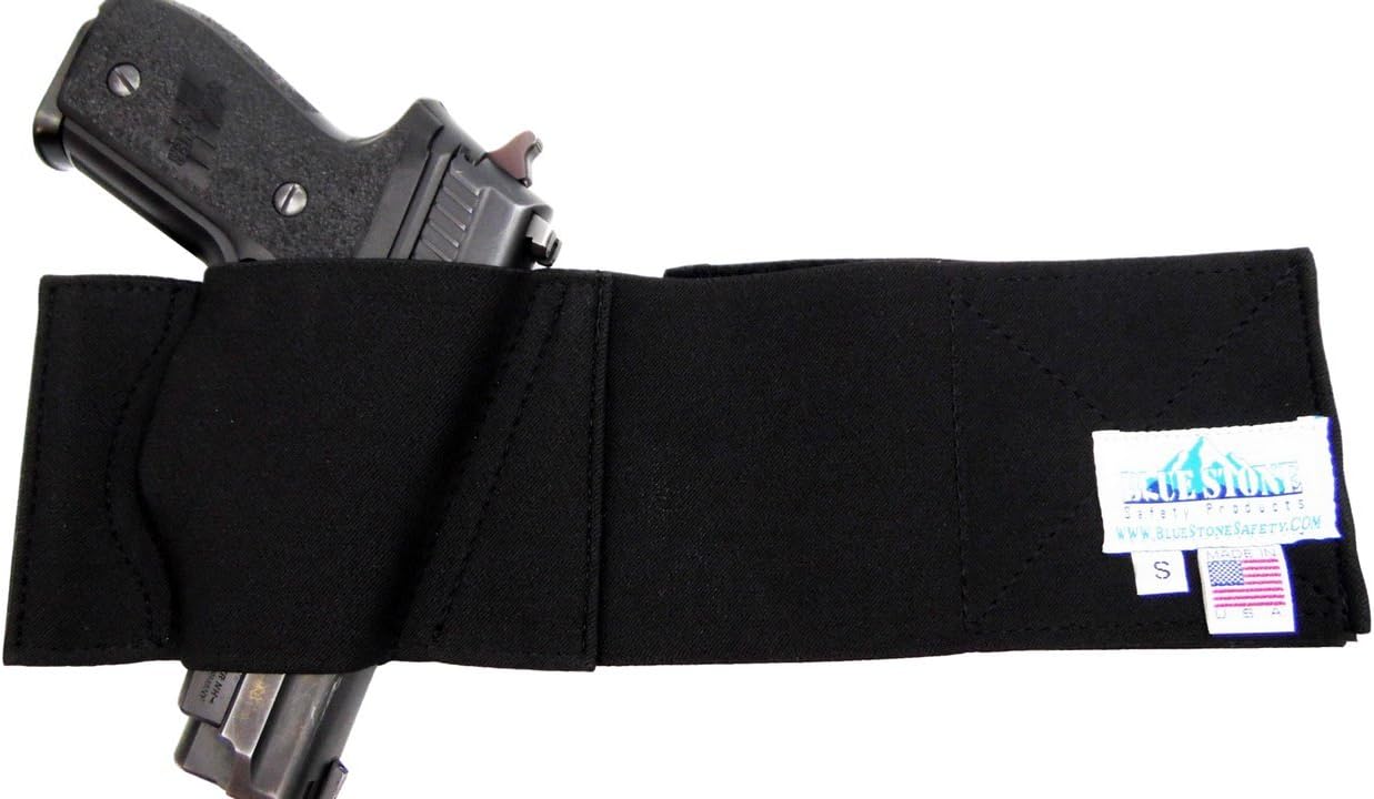 BLUESTONE Black Pro Belly Band Fits Glock 17, Glock 19, Glock 21, Glock 22, Glock 23, Glock 26, Glock 27, Glock 42, Glock 43, and Smaller Glock Models, S&W Shield, S&W M&P, and Similar sized Handguns, Sig Sauer, p220, p226, p228, p229, p239, p250, Beretta 92fs, Ruger SR9, and Similar models, 4 inch barrel revolvers, 2.5 inch barrel revolvers