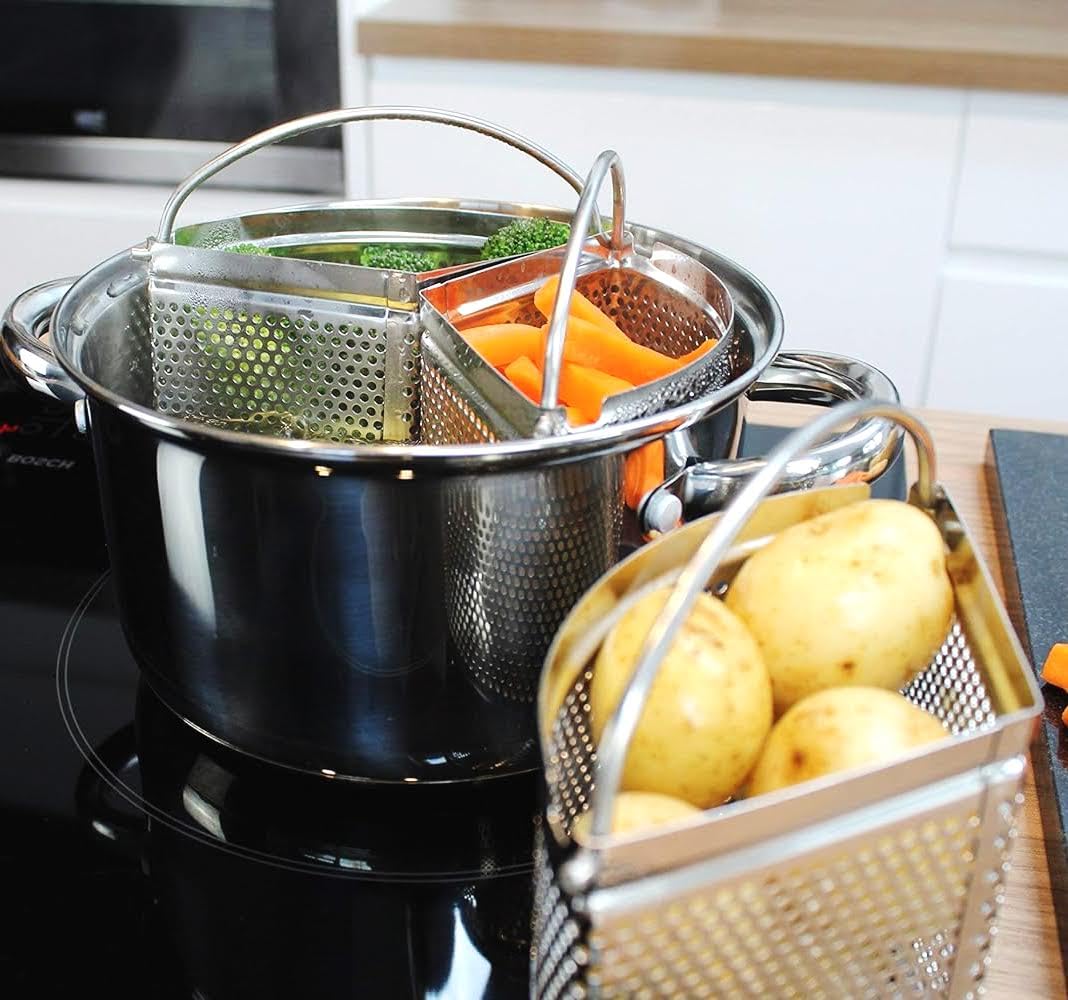 Diviseurs pour cuiseur à pâtes en acier inoxydable : faites-les jouer naturel et professionnel avec nos paniers de séparation pratiques pour la pâte.