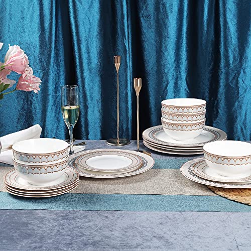 Fanquare 18-Piece Porcelain Dinnerware Service For 6, Grey Fish Scale Pattern Dishes, Bowls, Light Brown Dinner Set #TOP2