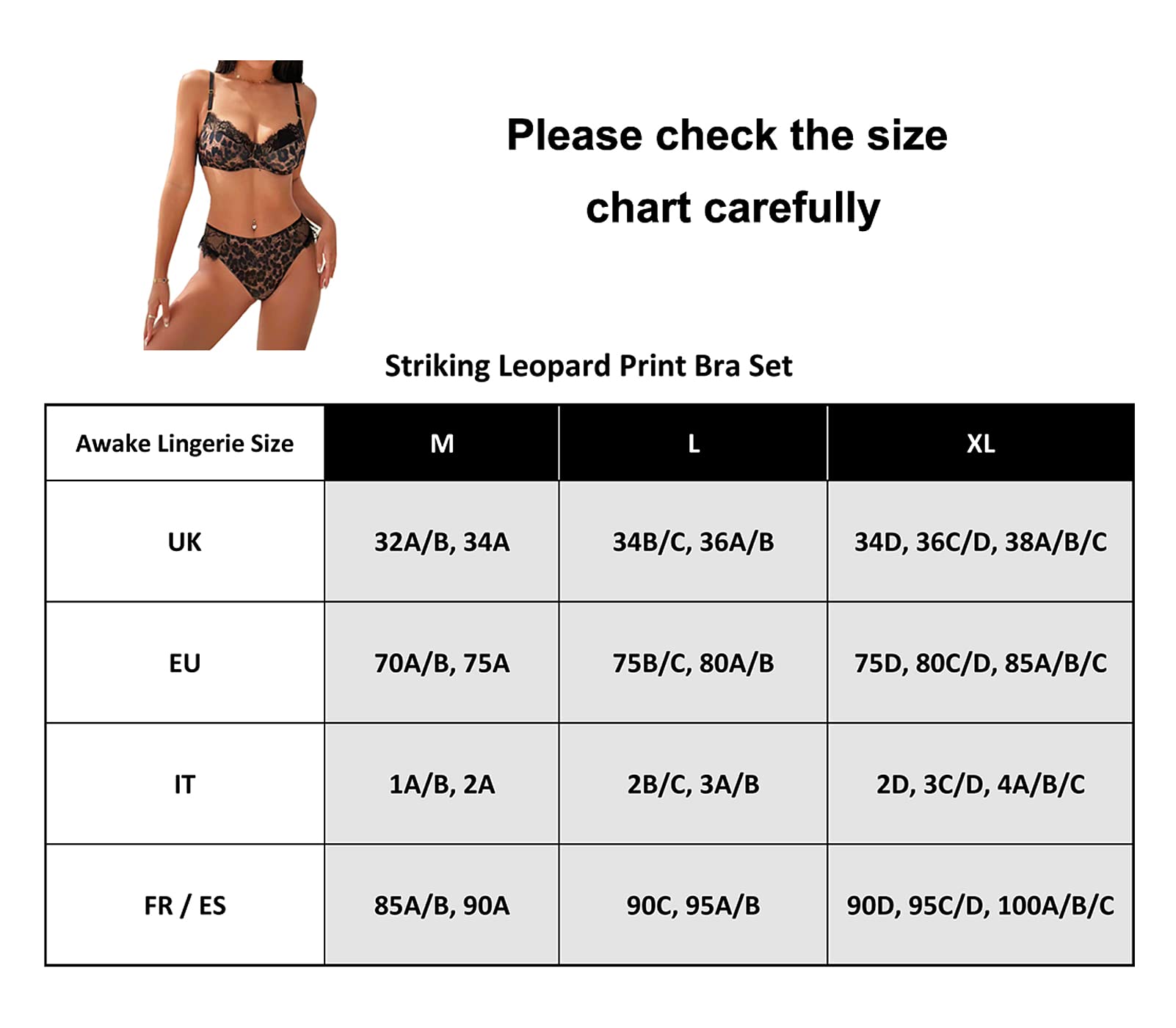 Striking Completo Lingerie Leopardato Sexy Reggiseno con Ferretto e Perizoma Tanga Biancheria Intima in Pizzo, Intimo Donna Chic