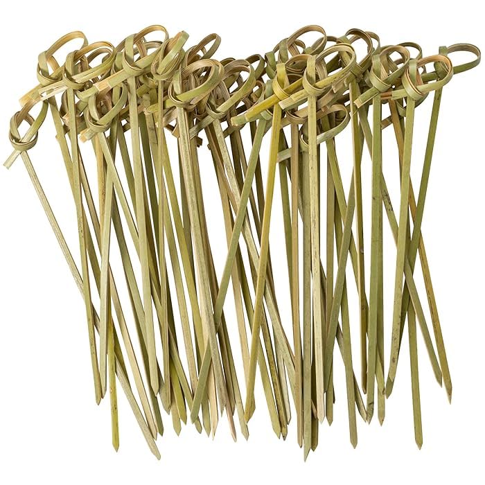 Deera 5 Inch Bamboo Knot Sticks Cocktail Skewers Brown Pack of 100 for Fruit Olives Candies Party Appetizers
