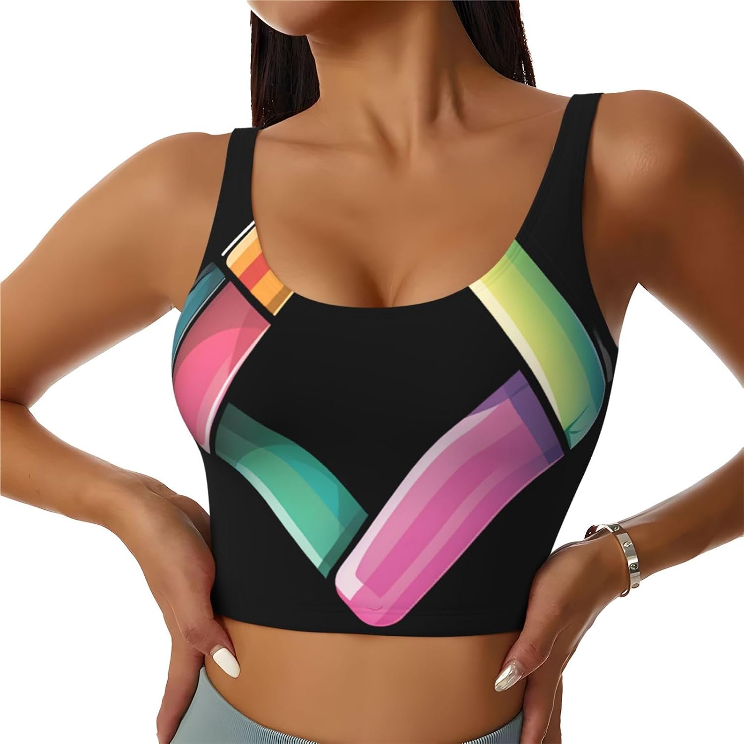 Women's Sports Vest DDCXZPP Colorful rhombus Printing Soft, Comfortable, Lightweight, and Breathable, Black, Large