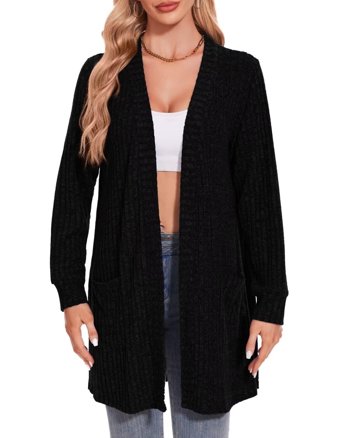 MONNURO Plus Size Cardigan Sweaters for Women Oversized Long Cardigan Open Front Sweaters Outwear with Pockets