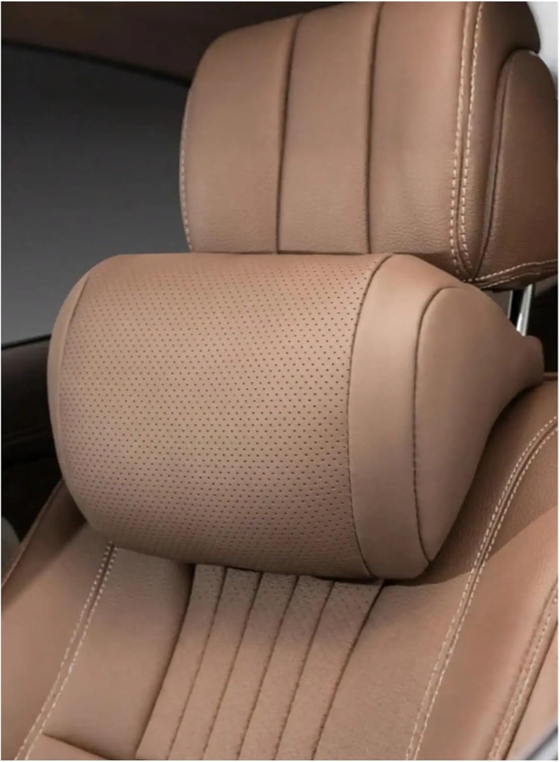 Luxury Nappa Leather Car Headrest & Lumbar Support Pillow Set - Premium Seat Accessories for Comfort(White)
