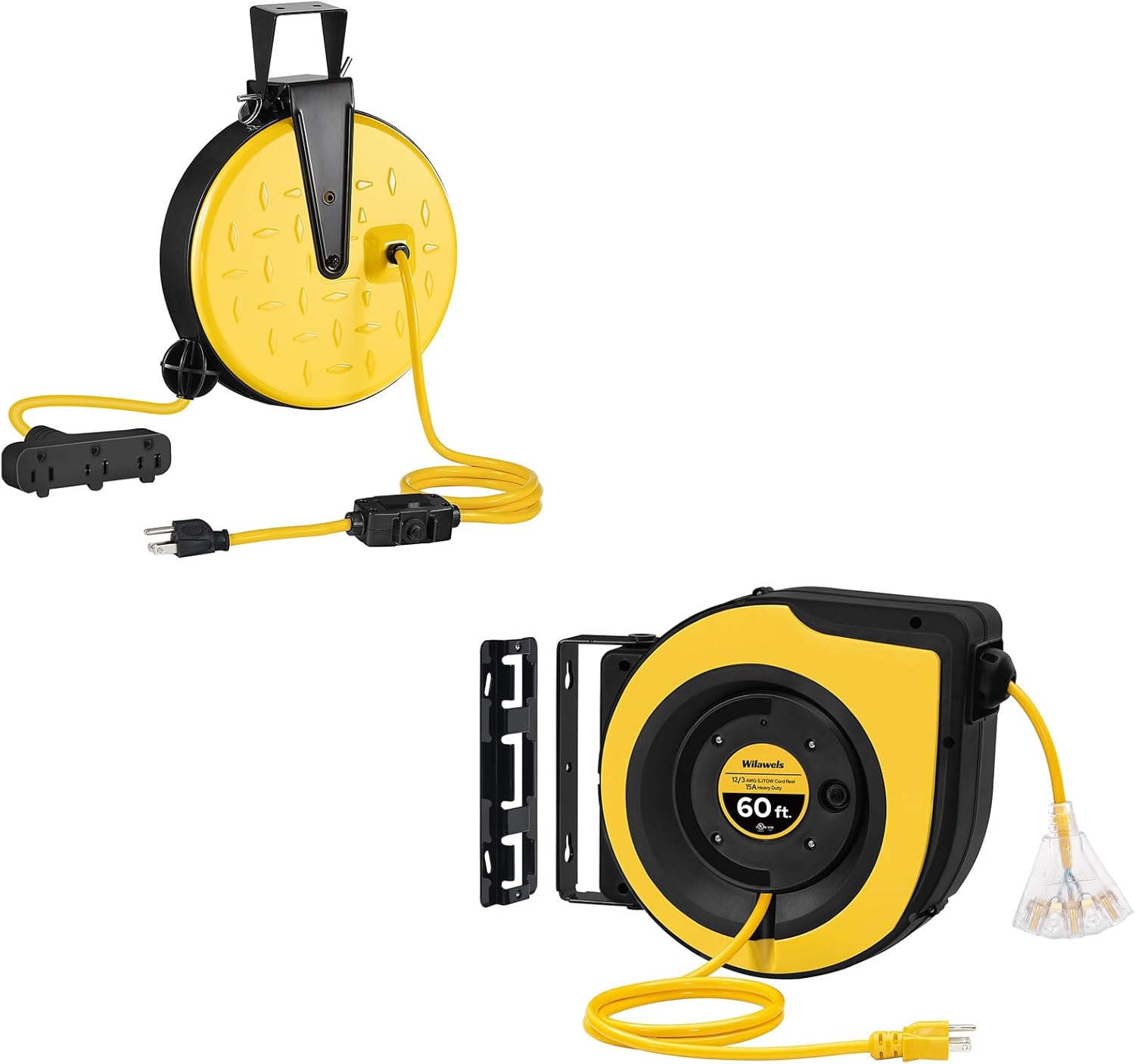 30Ft & 60 Ft Retractable Extension Cord Reels Bundle, for Garage and Shop, UL Listed, B30CR06-Y60CR06