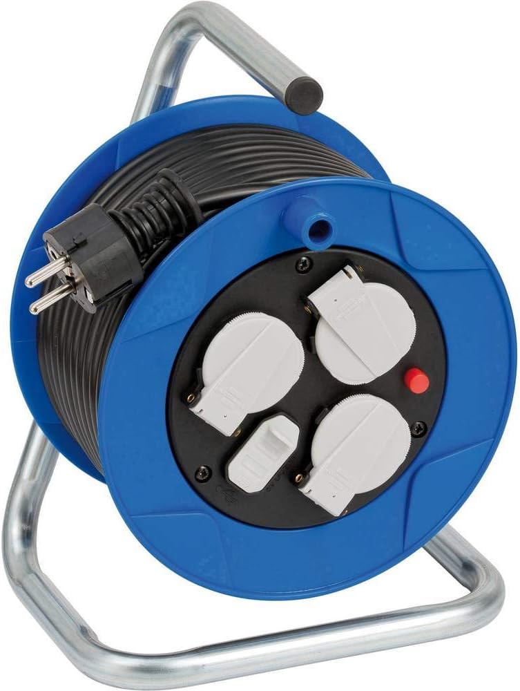 Garant Compact Cable Reel 3-Way with USB for Indoor Use (Indoor Cable Reel with USB Charging Function and 15 m Cable, Made in Germany), Blue