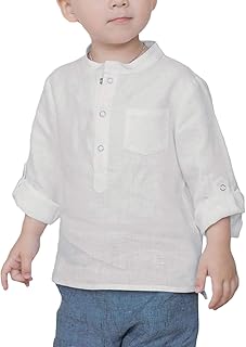 Sponsored Ad - Baby Infant Boys Long Sleeve Henley Shirt Casual Cotton Linen T Shirts Button Tees Tops