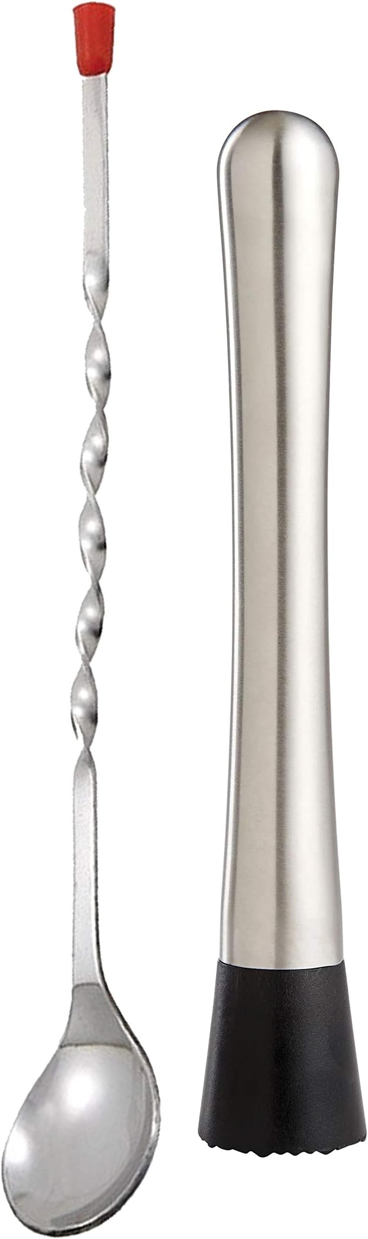 HAINE Bar Accessories Stainless Steel Mojito Muddler Stick and Long Bar Spoon, Silver
