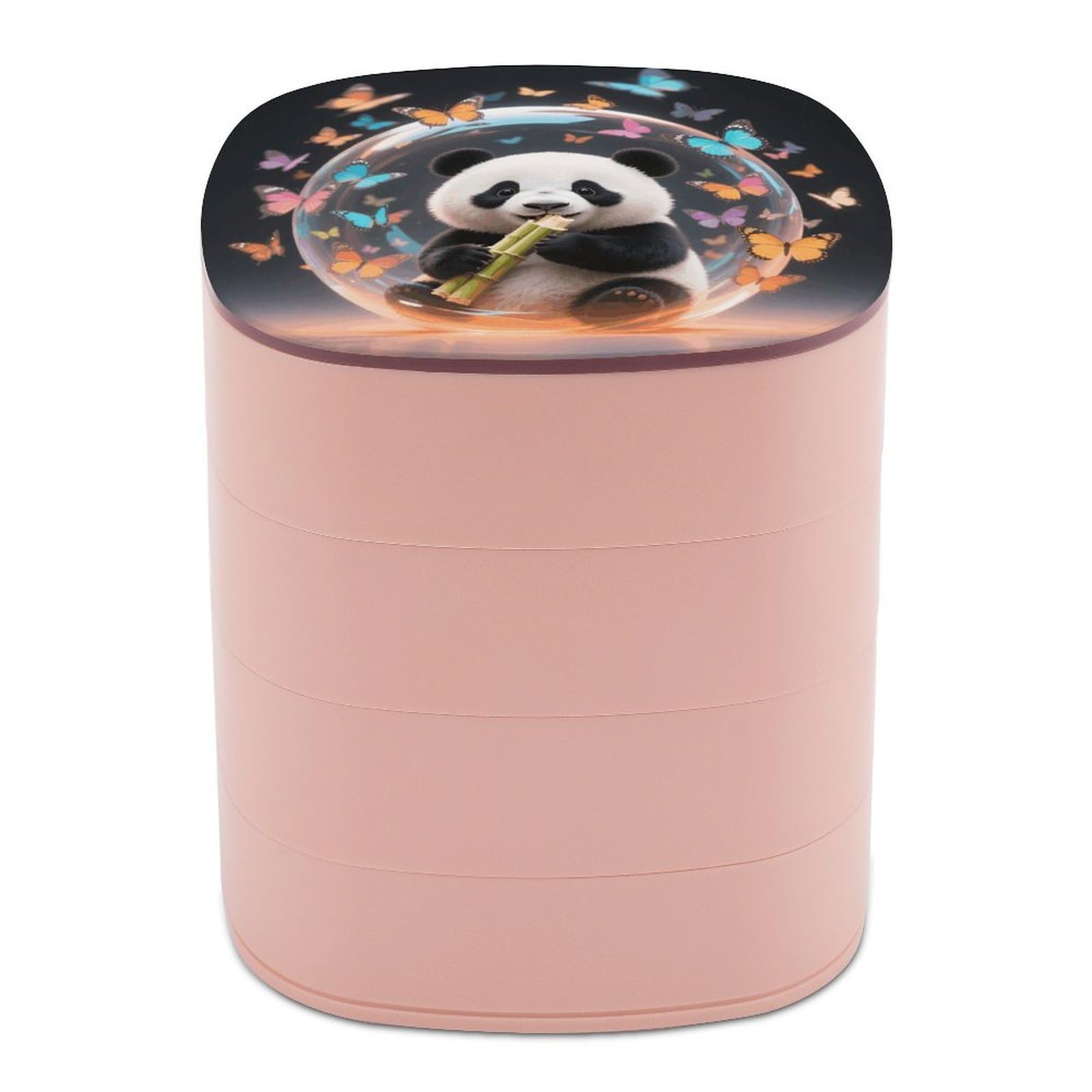 VstaDank Orange Bubble Windmill Panda Jewelry Box with Mirror 4-Layer Rotating Jewelry Tray Case Portable Jewelry Case Trinket Boxes Trinket Cases Travel Jewelry Organizer Earrings Storage Box