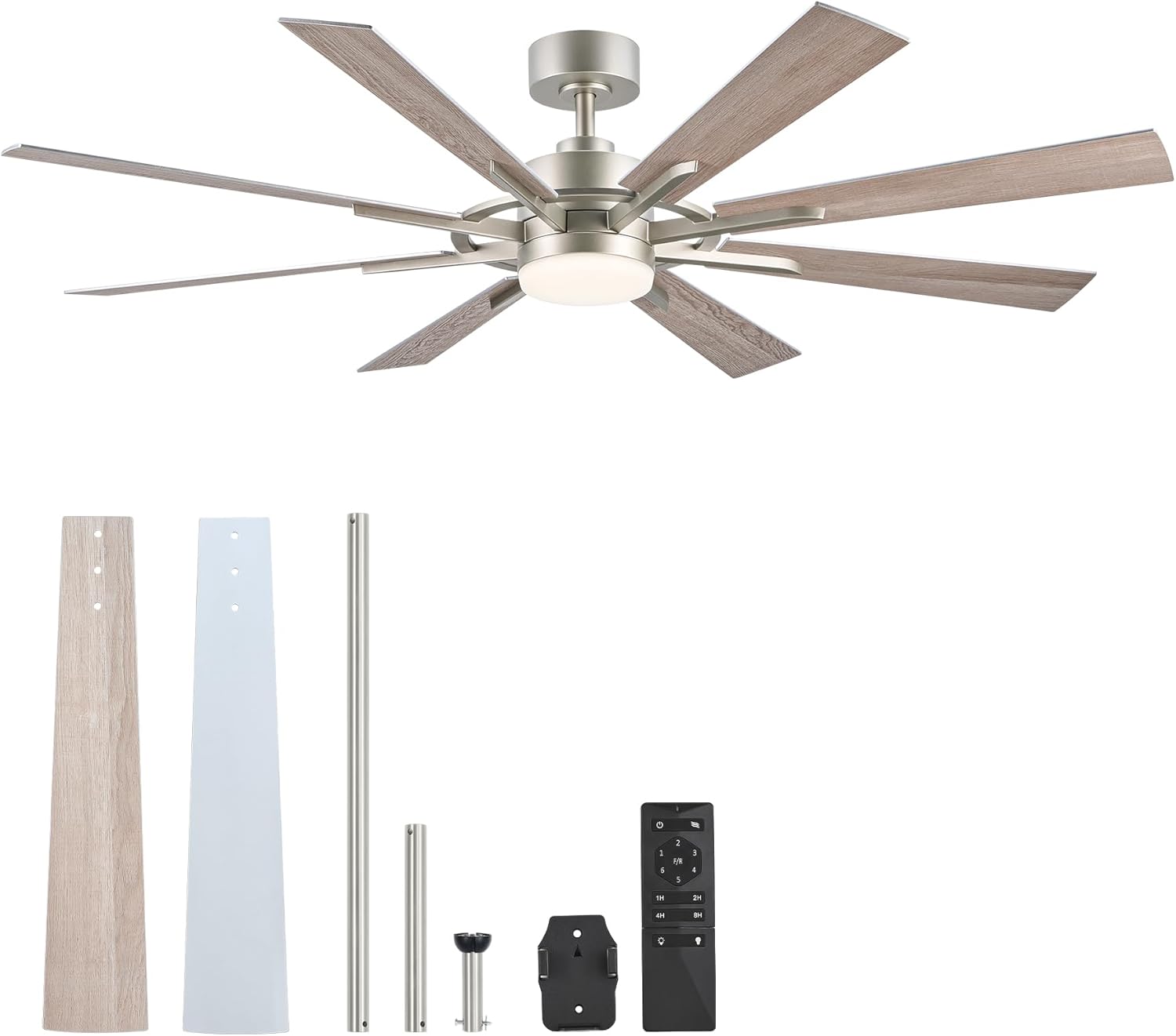 VONLUCE Ceiling Fans with Lights, 60 Inch Ceiling Fan and Remote, 3CCT, 6 Speeds Reversible Quiet DC Motor, Ceiling Fan for Living Room Farmhouse Bedroom Kitchen Patio Indoor, Nickel Nickel 60 inch