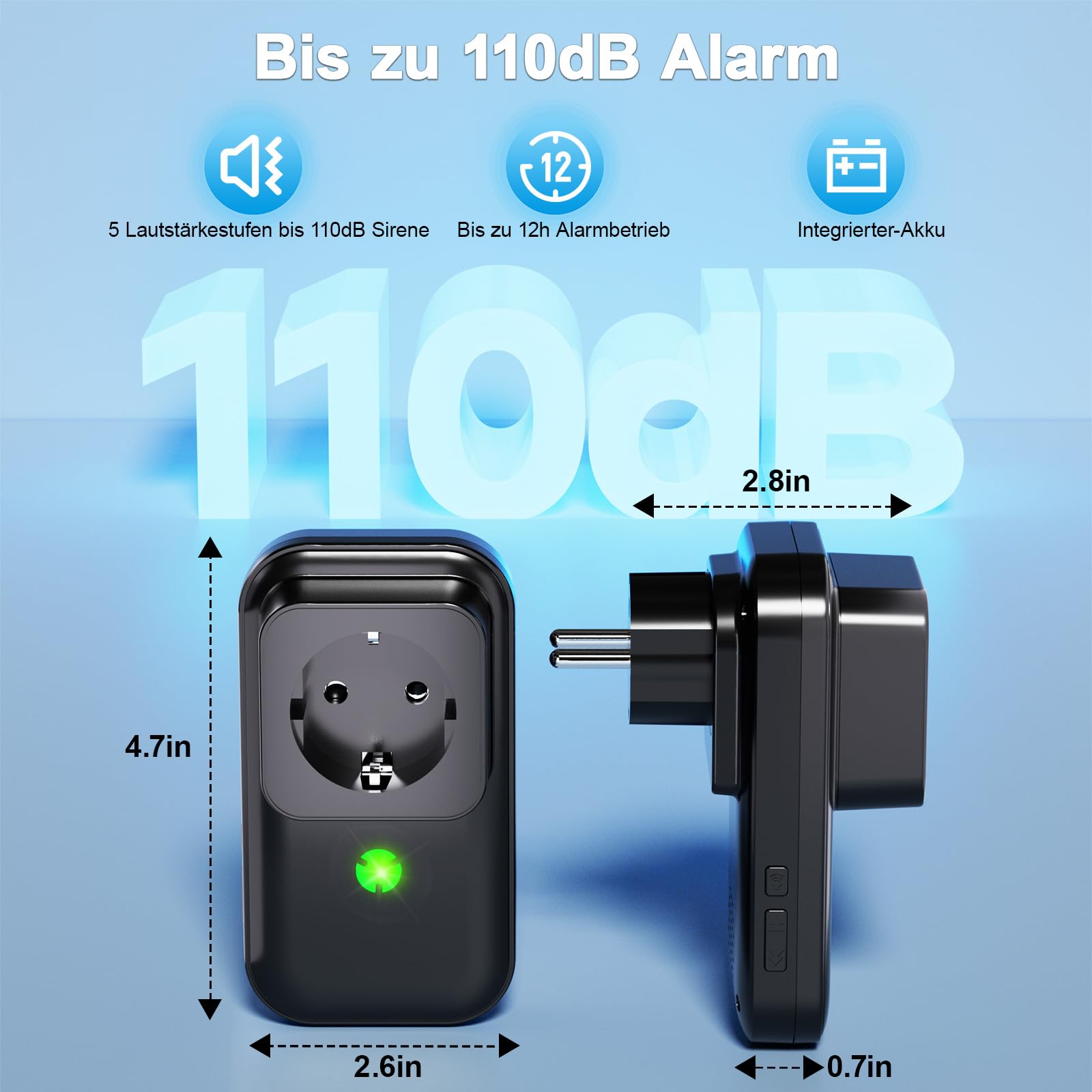 Stromausfallmelder WLAN Stromausfallalarm melder mit LED Anzeige, 0-110db Stromausfallmelder bei Stromausfall für Kühlschränke, Gefriertruhen, Aquarien Wireless Doorbell (Schwarz-1 Packung)