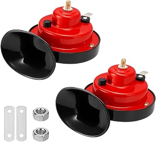 Super Loud Train Horns, 2PCS 12V Waterproof Durable Vehicle Air Electric Snail Horn with Mounting Kits, Automotive Speaker Replacement, Universal fo Truck Motorcycle Scooter (Red)