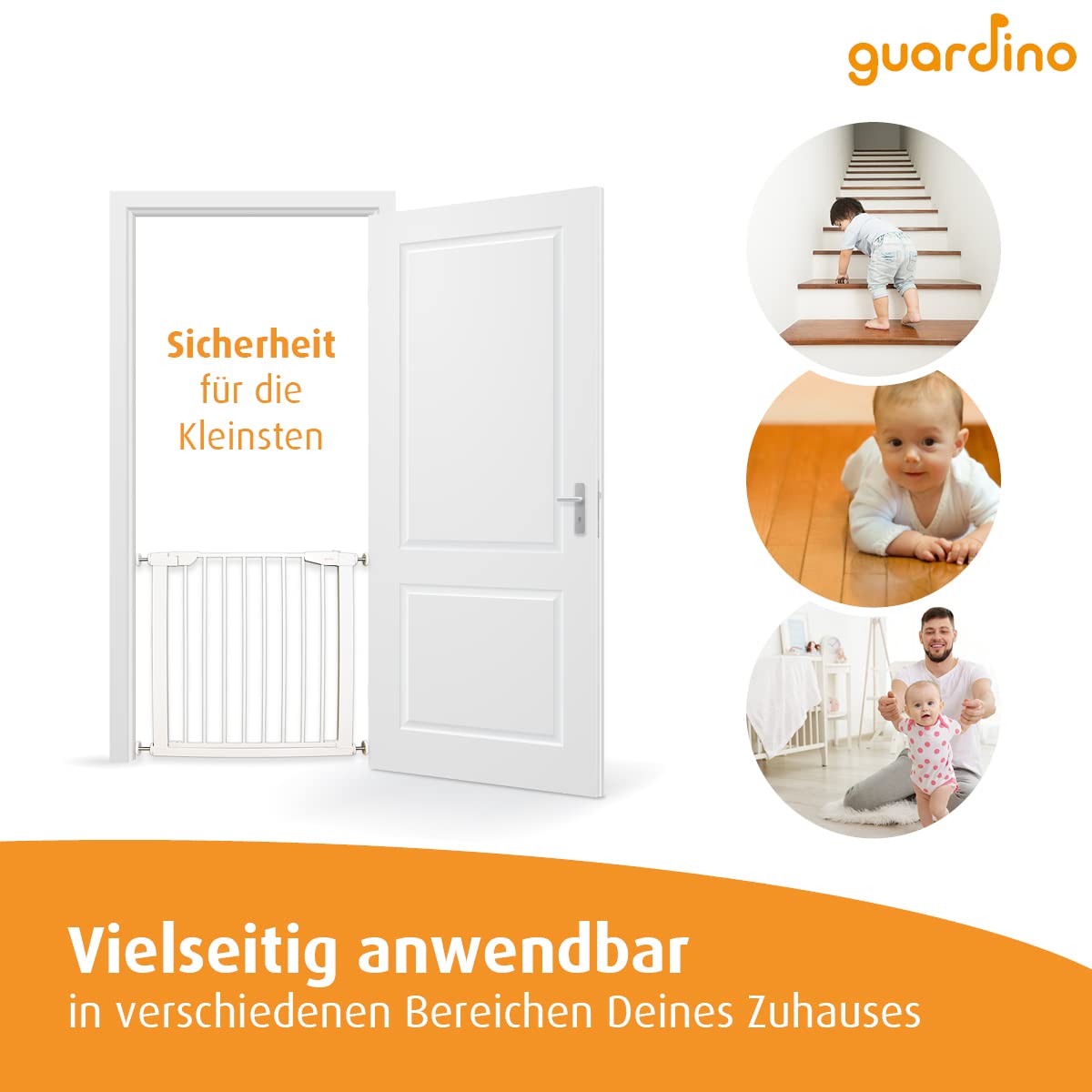 Guardino Türschutzgitter erweiterbar bis 109 cm - Treppenschutzgitter ohne Bohren, 96-102, 700010-3, Weiß