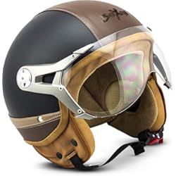 Casco Chopper Retro Soxon SP-325-Urban Demi-Jet - Casco de moto, ECE Certificado, Diseño de cuero