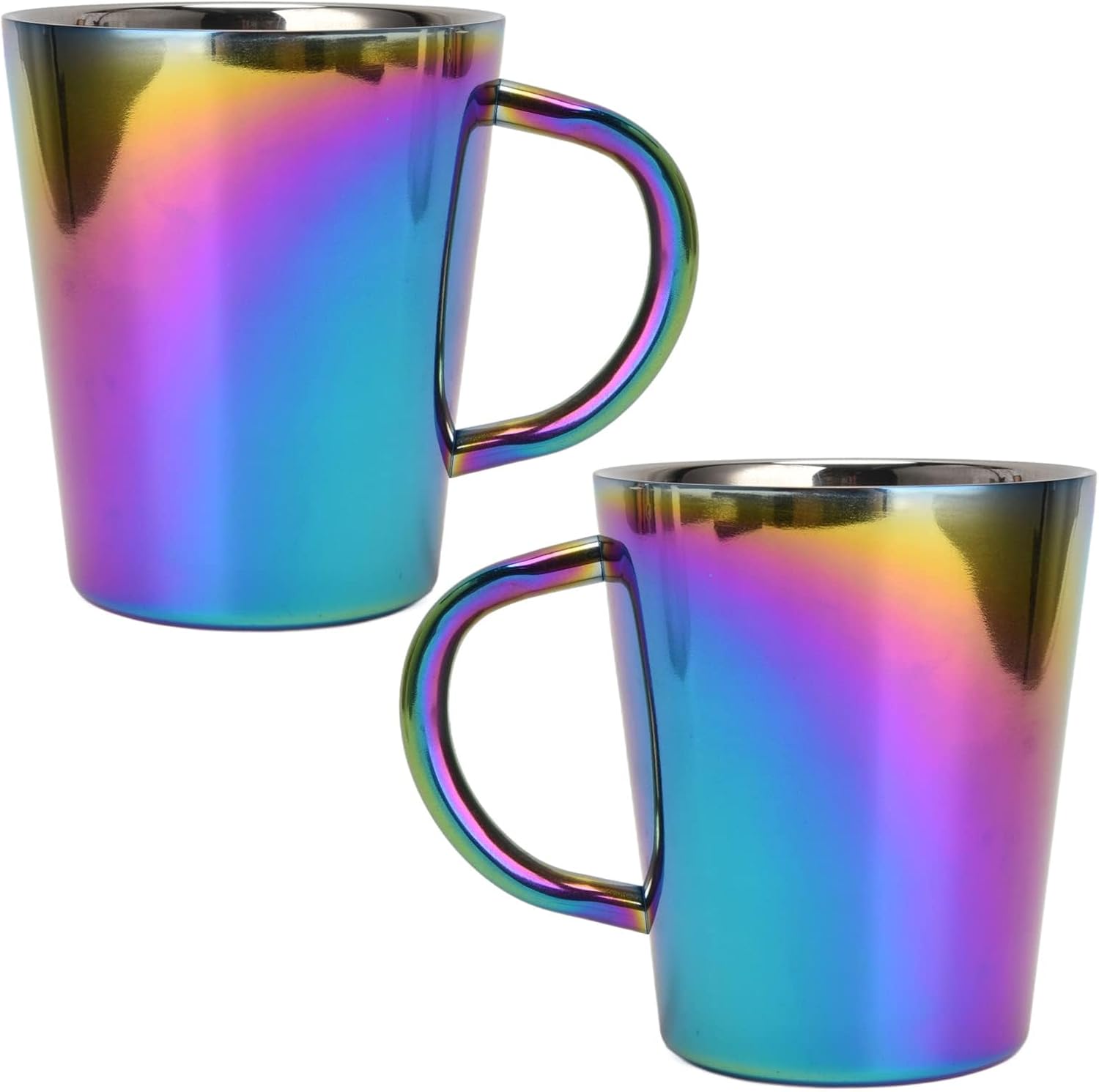 2Pcs 300ml Tumblers Rainbow Cups with Handle Colorful Mugs Stainless Steel Coffee Mug Double Layer Milk Cups Insulated Hot & Cold Drink Glasses（The bottom is circular）
