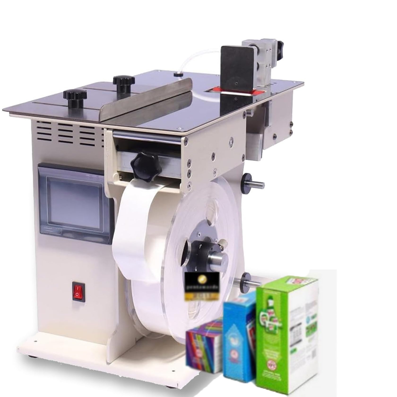 Etichettatrice automatica ad angolo retto Etichettatrice per angoli a 90 ° Peelable Etichettatrice 200 mm al min con regolazione velocità/lunghezza touch screen per etichetta rotonda quadrata