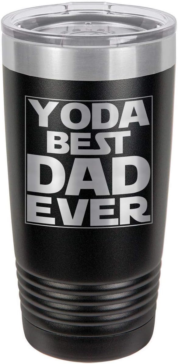 YODA BEST DAD EVER BLACK 20 oz Drink Tumbler With Straw | Laser Engraved Travel Mug | Compare To Yeti Rambler | Gift Idea Dad For Father's Day & Birthday | OnlyGifts.com