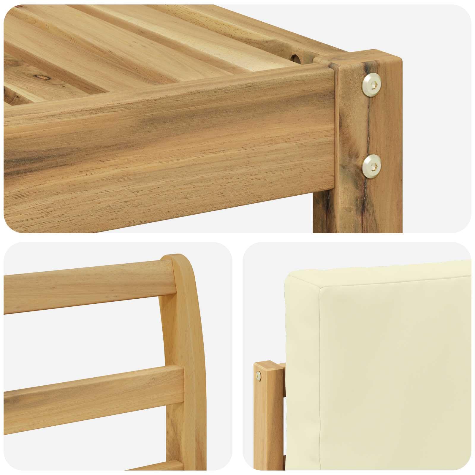 Outdoor-Sofagarnitur 7-teilig Weiß Creme aus massivem Akazienholz, Gartenset mit Tisch, Hocker, Sofas und Kissen, wetterbeständig, modular für Terrasse und Garten