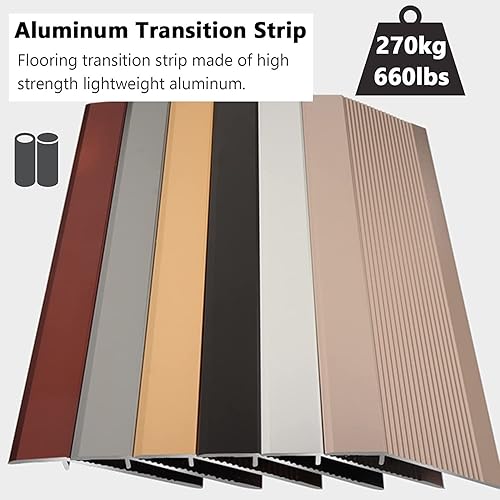 Miniatura 3 de Tira de transición de piso de metal de 35 a 59 pulgadas para pisos irregulares de puerta, tiras de transición de aluminio para alfombra a azulejos,