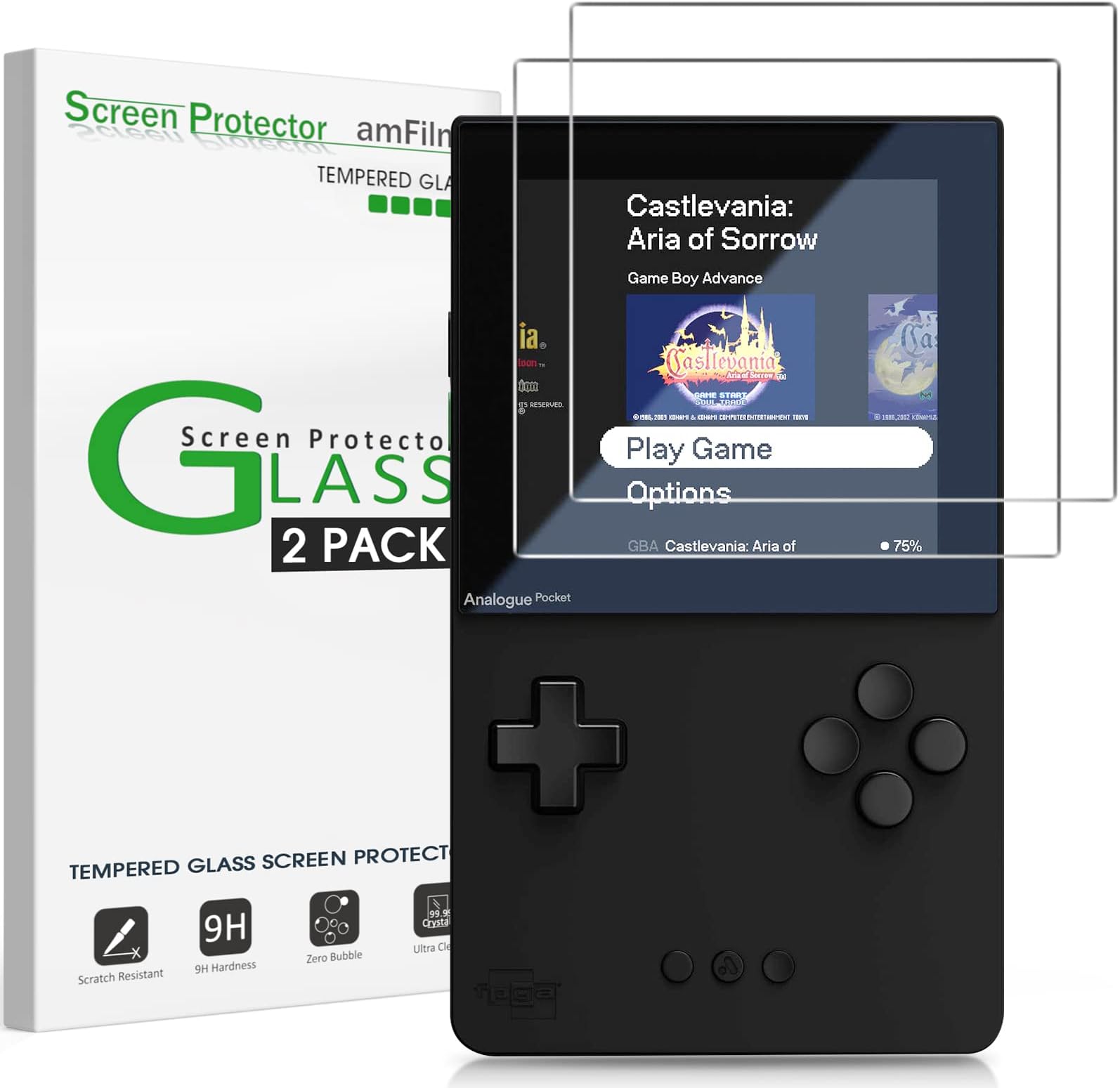 2-Pack Tempered Glass Screen Protector Compatible with analogue pocket, Anti-Scratch,Easy Installation