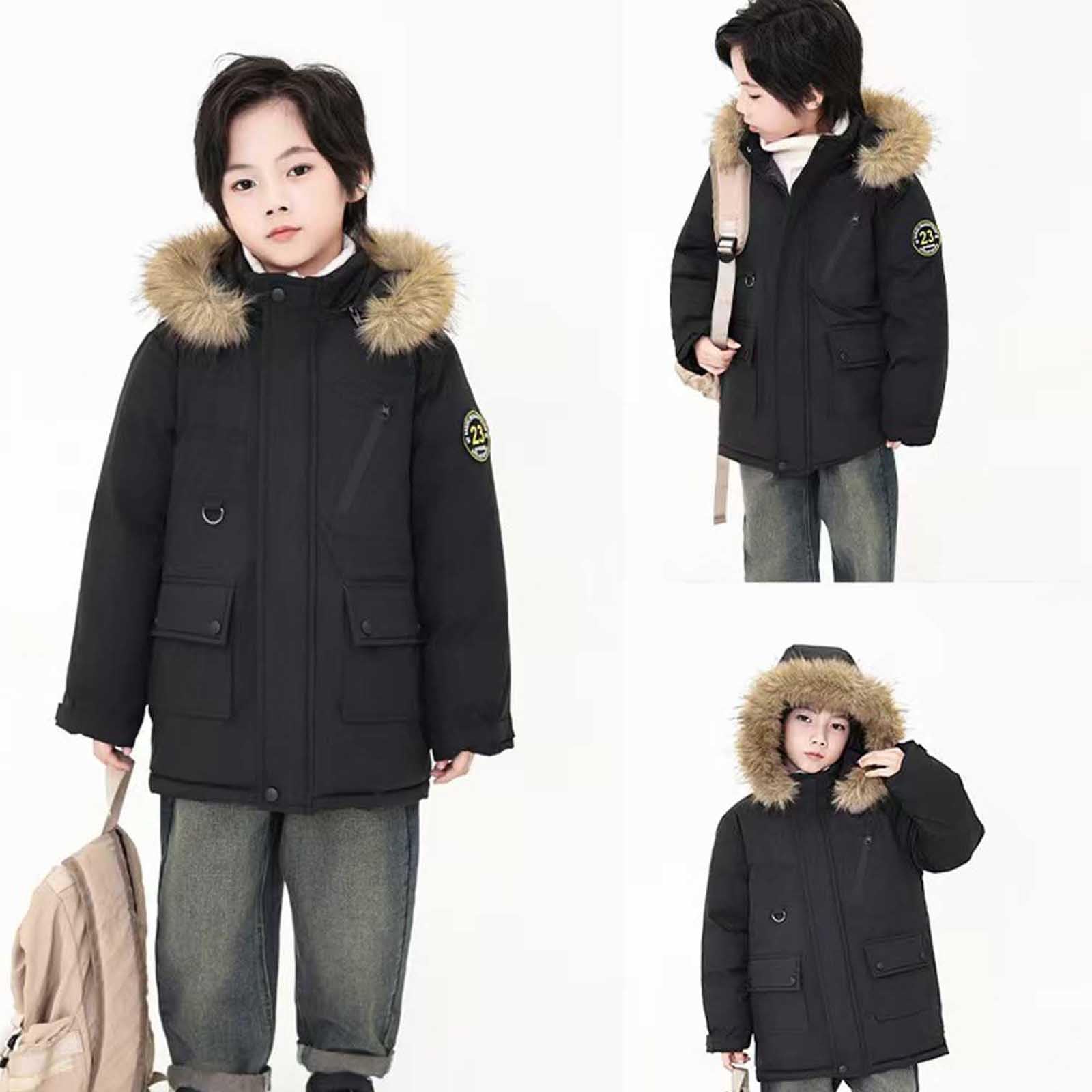 Enfant Doudoune Hiver Manteau Garçon Veste à Capuche, Blouson Couleur Unie Manches Longues Chaud Coupe Vent Vêtement Chaud d'Extérieur Quotidien 8-12 Ans