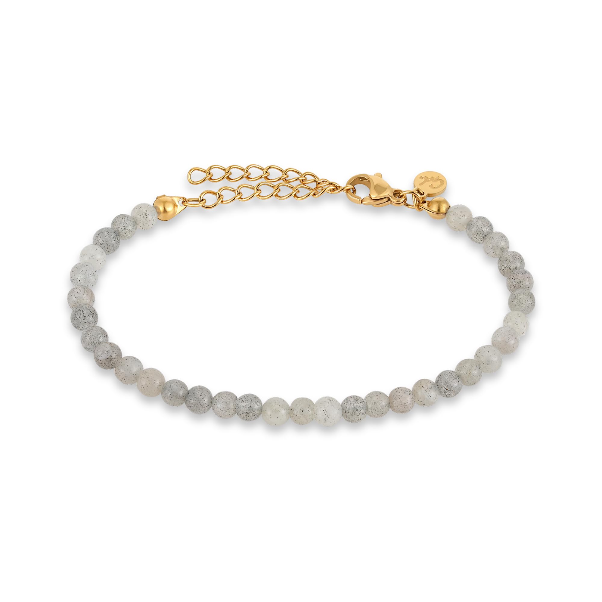 GD GOOD.designs Perlenarmband Damen mit echten Naturstein Perlen 4mm | Verstellbares Edelstein Armband mit 18K Vergoldung (15-19 cm) | Wasserfeste Armkette