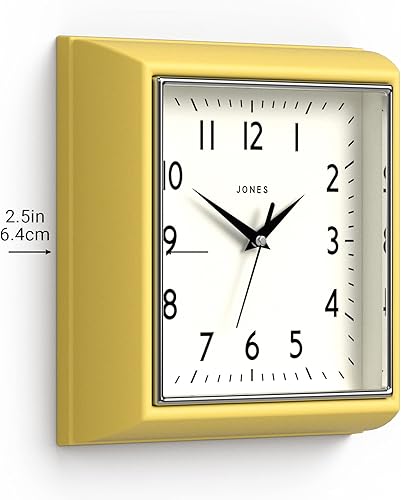 Miniatura 4 de JONES CLOCKS The Mustard Wall Clock - Reloj de pared analógico - Reloj retro - Relojes de pared de cocina - Esfera fácil de leer - Reloj de pared