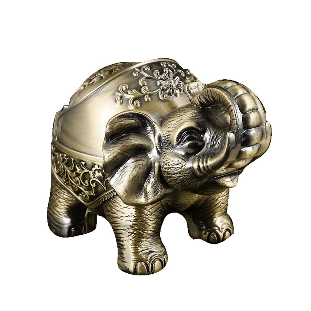 Buxuaaaa Men's 02 Bronze Standing Elephant Decorative Windproof Ashtray With Lid For Wo, Creative Elephant Vintage Metal Ashtray Holder Outdoor With Lid