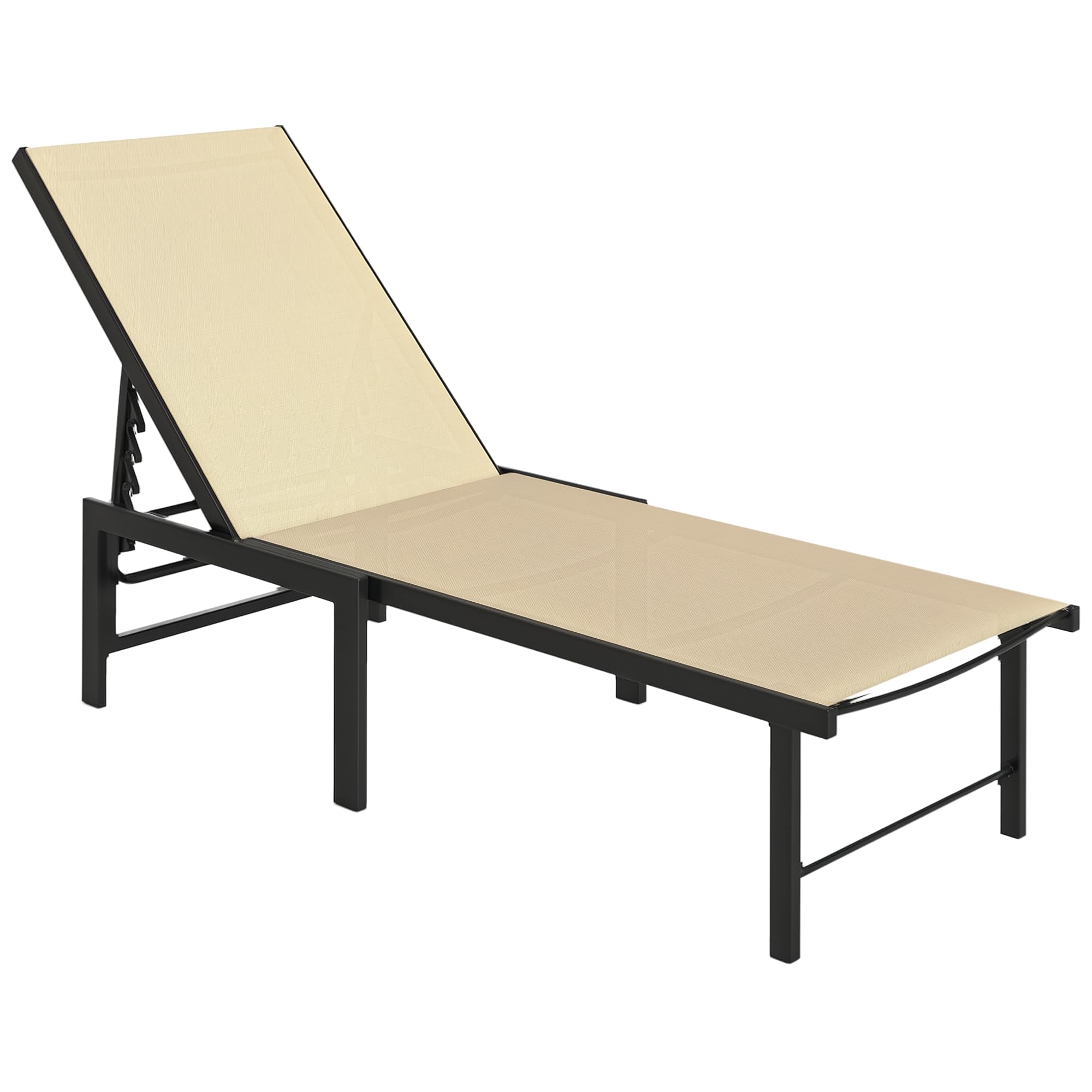 Outsunny Unisex Khaki Sun Lounger, 5-Level Reclining Sunbed, Size 1 Pack