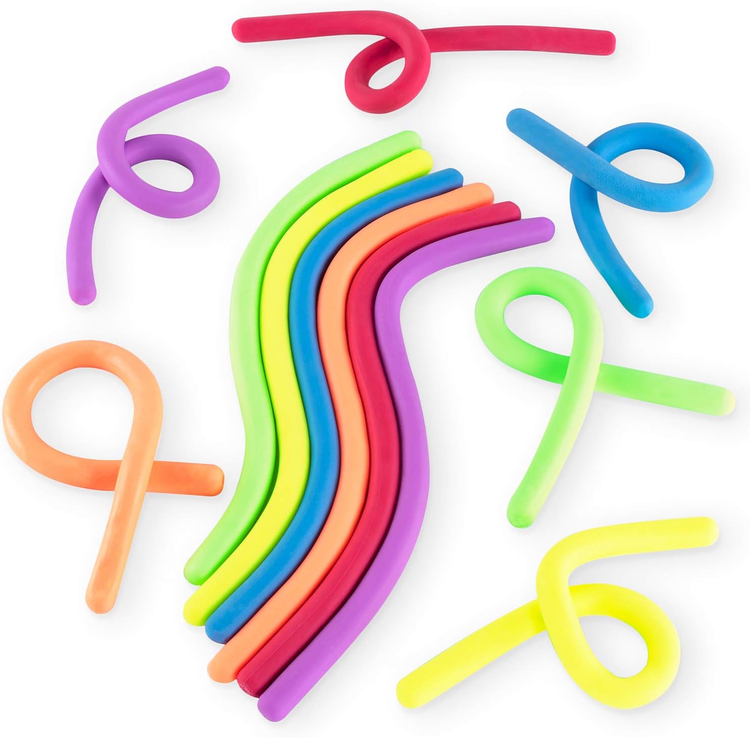 Super Z Outlet Stretchy Jelly String Noodles Thick Rubber Fidget Sensory Toys Set for Calming Relaxing Children Birthday Party Favors and Prizes (24 Pack) : Toys & Games