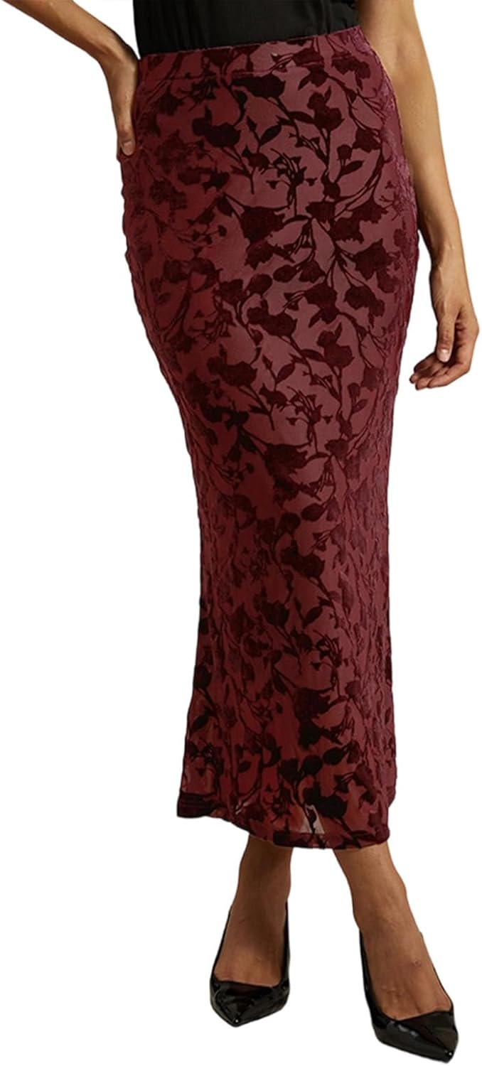 Women's High Waist Velvet Floral Mermaid Maxi Skirt Elegant Bodycon Fishtail Long Skirts for Evening Party