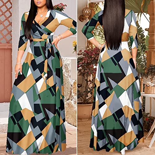 Image of FANDEE Plus Size Maxi Dress for Women Casual Summer Sundress V-Neck 3 /4 Sleeve