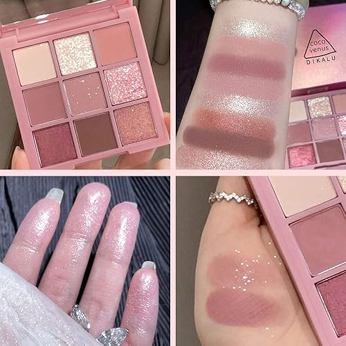 Miniatura 4 de AMY'S DIARY Paleta de sombras de ojos, 9 colores rosa brillante mate de alta pigmentación, paleta de sombras de ojos, maquillaje colorido duradero e