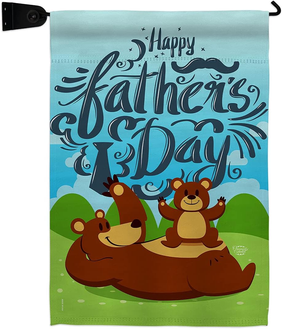 Beary Happy Fathers Day Burlap Garden Flag Family Father Dad Daddy Papa Grandpa Best Parent Sibling Relatives Grandparent Small Decorative Gift Yard House Banner Double-Sided Made In USA 13 X 18.5