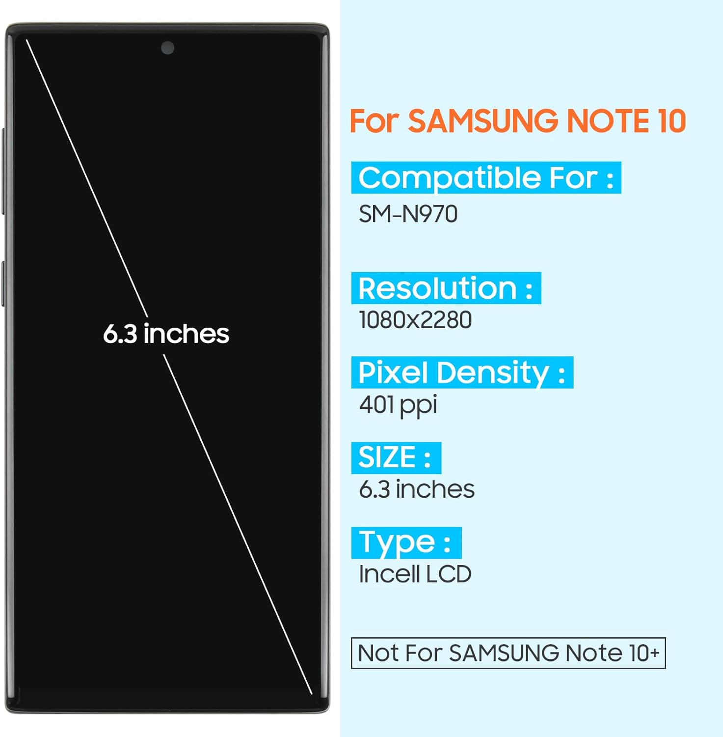 Incell for Samsung Galaxy Note 10 Screen Replacement - for Samsung Note10 LCD Display Touch Screen for Galaxy N910 SM-N970F N970U N970U1 Digitizer Glass Assembly with Frame (Black)