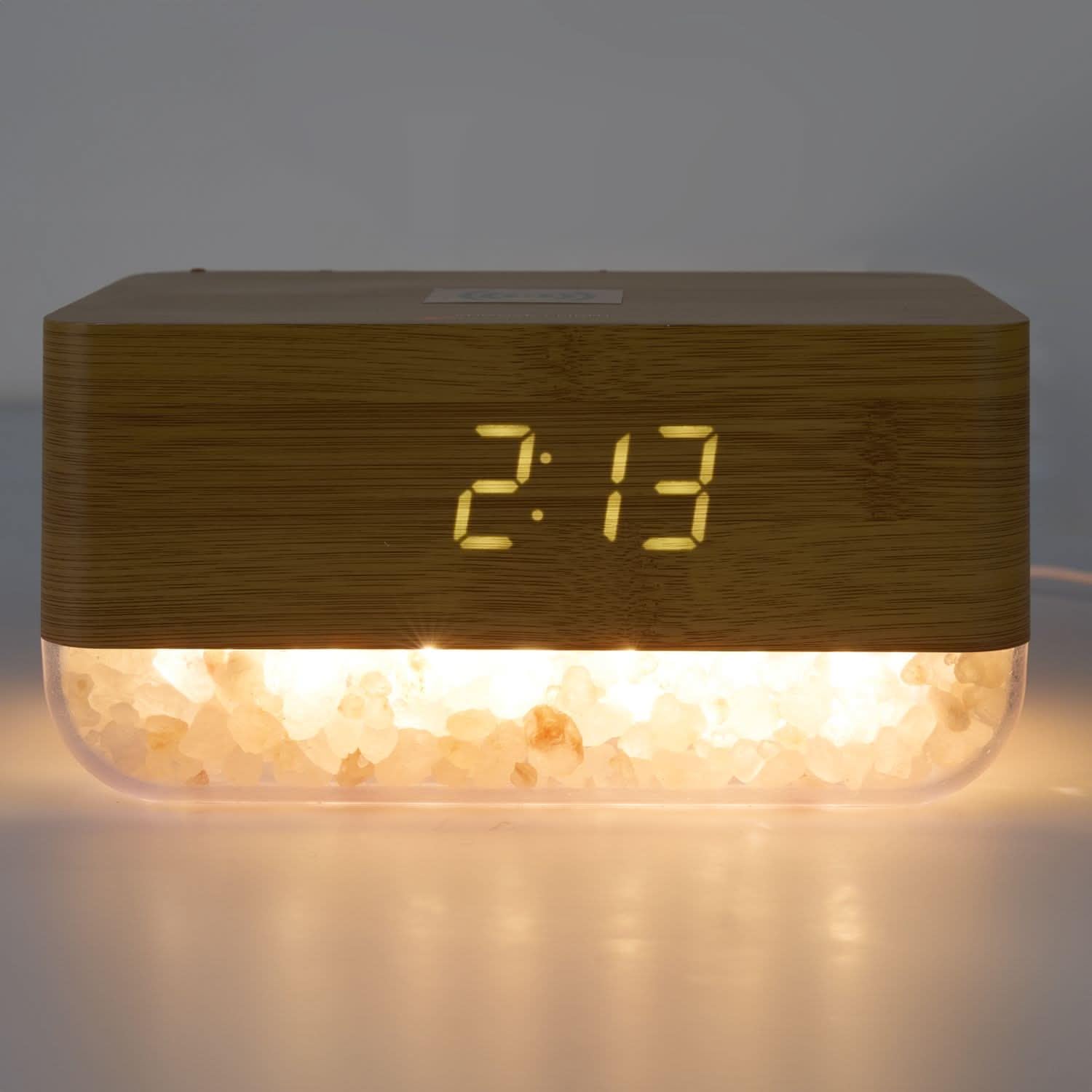La Chaise Longue Réveil Chargeur Cristaux de Sel Rose ABS Charge LED Bois