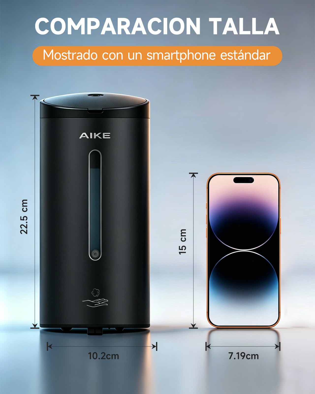 AIKE FoamCore Dispensador de Jabón Espuma Automático, de Pared para Uso Comercial, 750ML Acero Inoxidable para Jabón de Manos Espumoso (Acero Inoxidable Negro)
