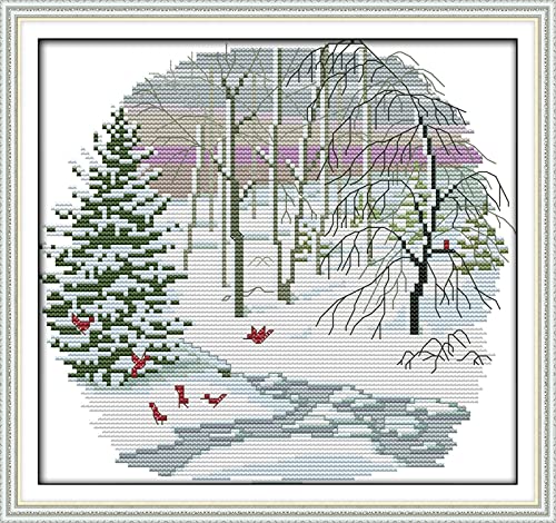 Broderie Point de Croix Kit Débutant motif scène de neige toile imprimée 11CT DIY