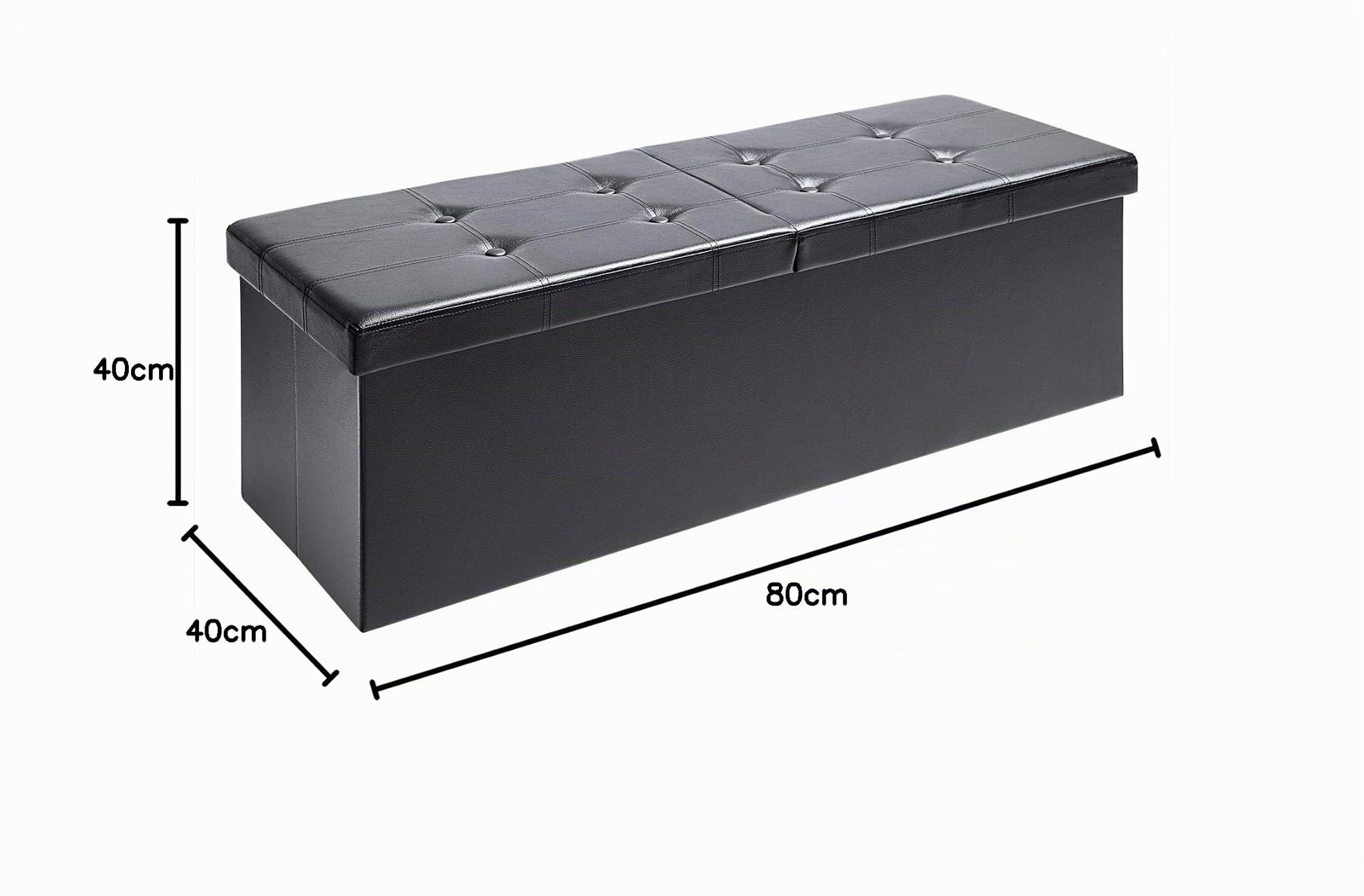 CASARIA® Banco Almacenaje Baúl Capacidad 100L Carga hasta 300kg Resistente 80x40x40cm Puff Otomana Plegable Tapizado Acolchado Salón Dormitorio Entrada Negro